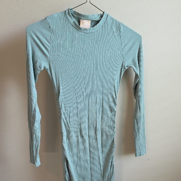 Sage And Paige Bodycon Dress Ruched Ribbed Long Sleeves Green Large - Picture 6 of 7